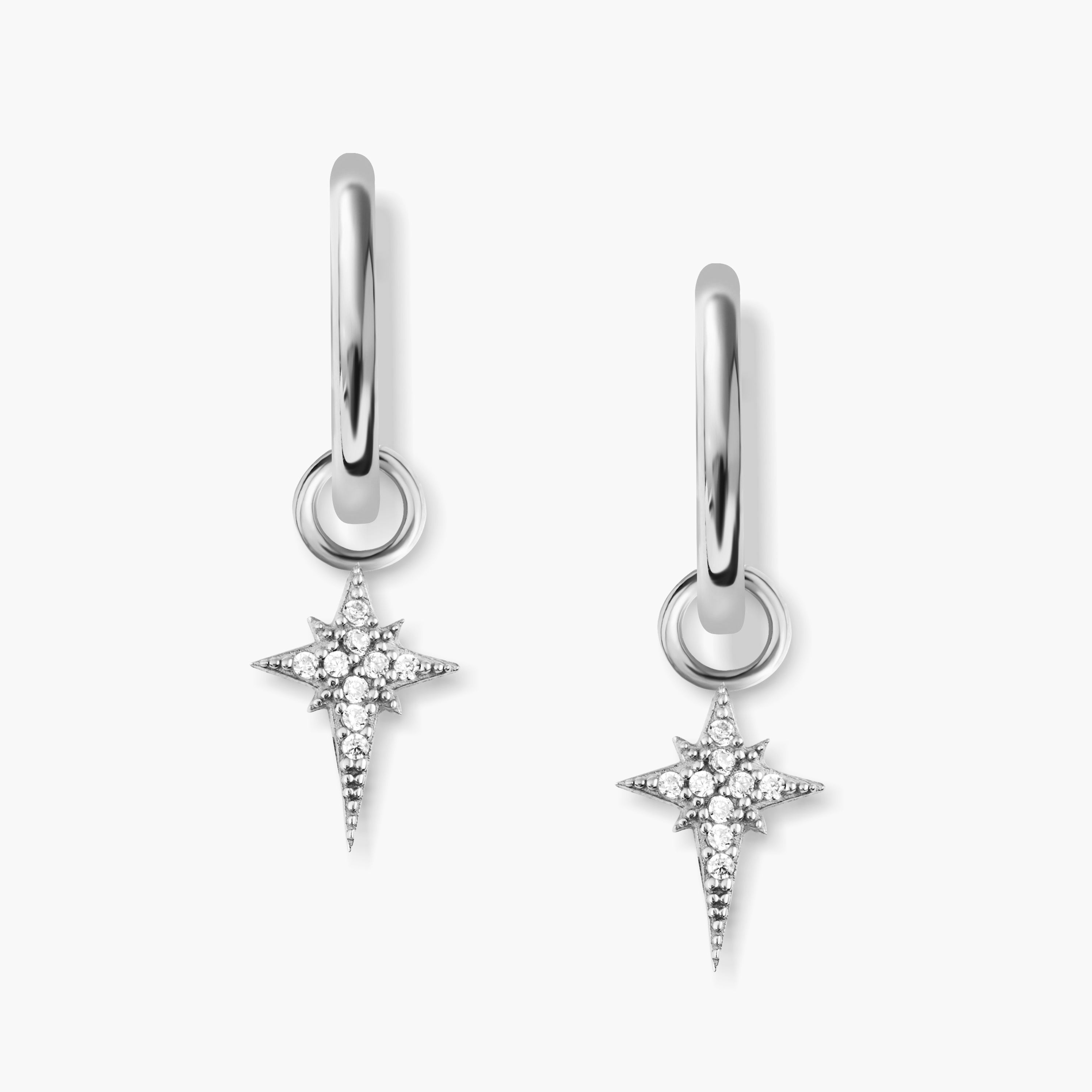 14K Solid Gold North Star Earrings, Celestial Star Hoops