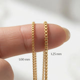 14K Solid Gold Box Chain Necklace, Square Link Chain