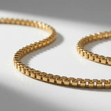 14K Solid Gold Box Chain Necklace, Square Link Chain