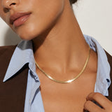 14k Solid Gold Herringbone Necklace, 2.5mm Flat Snake Chain