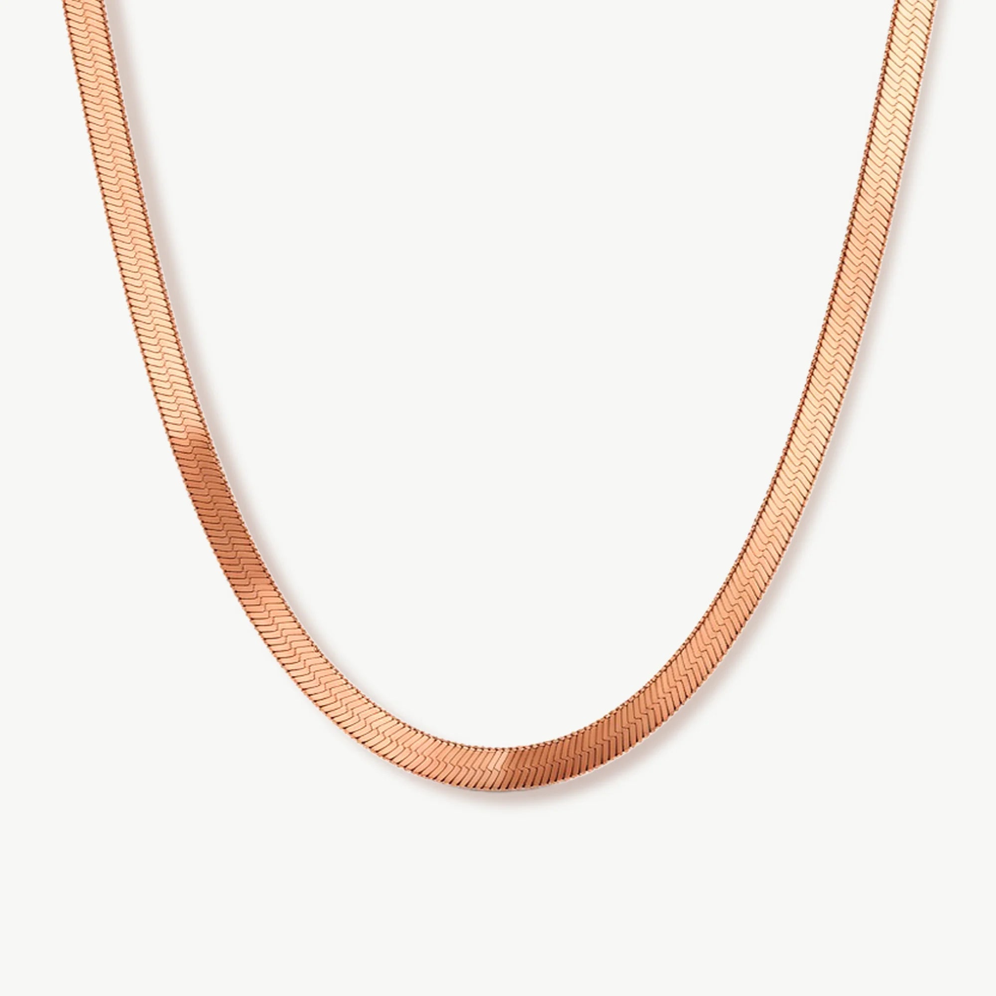 14k Solid Gold Herringbone Necklace, 2.5mm Flat Snake Chain