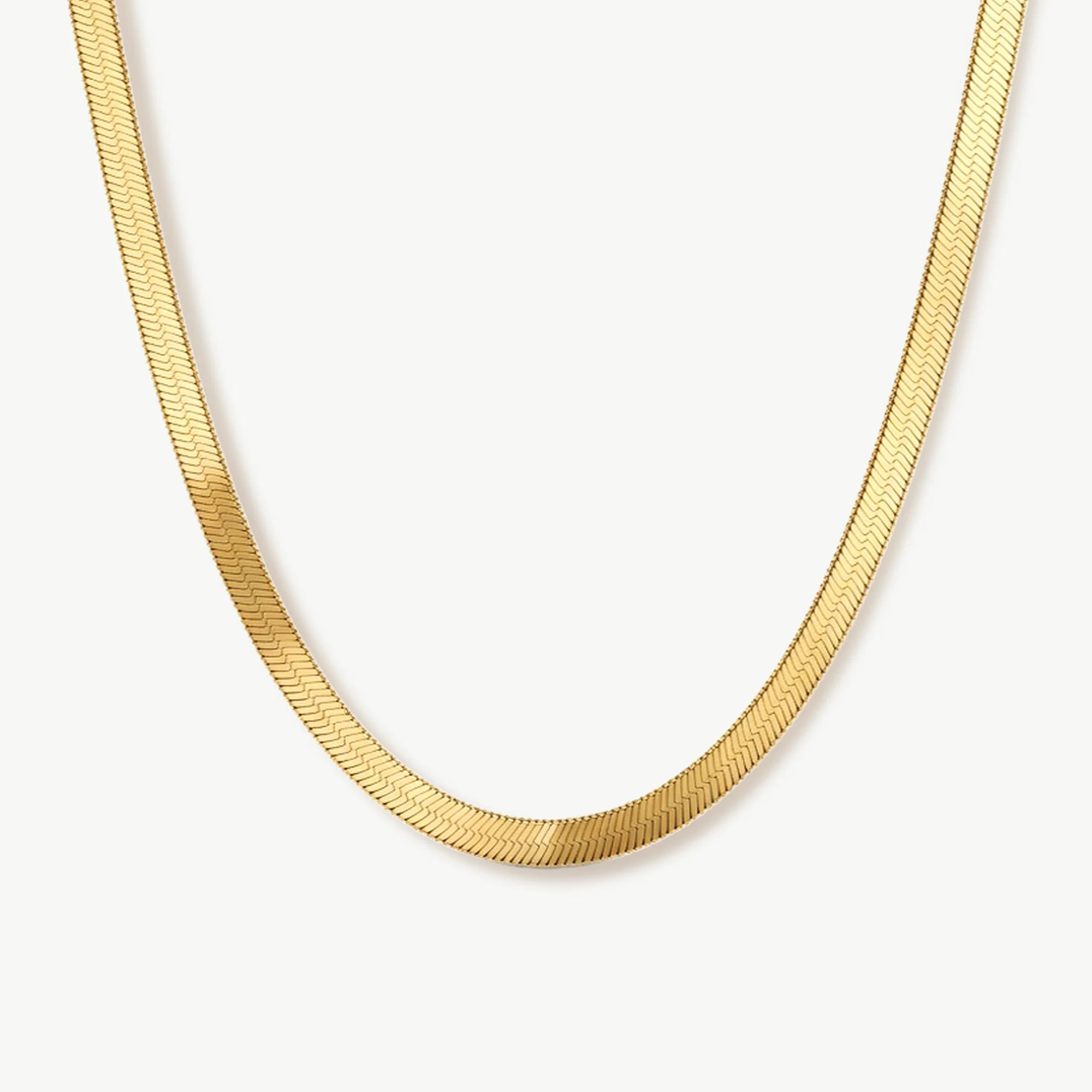 14k Solid Gold Herringbone Necklace, 2.5mm Flat Snake Chain