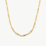 14K Solid Gold Singapore Chain Necklace • 1.15mm/ 1.4mm/ 1.7mm • Dainty Twist Chain
