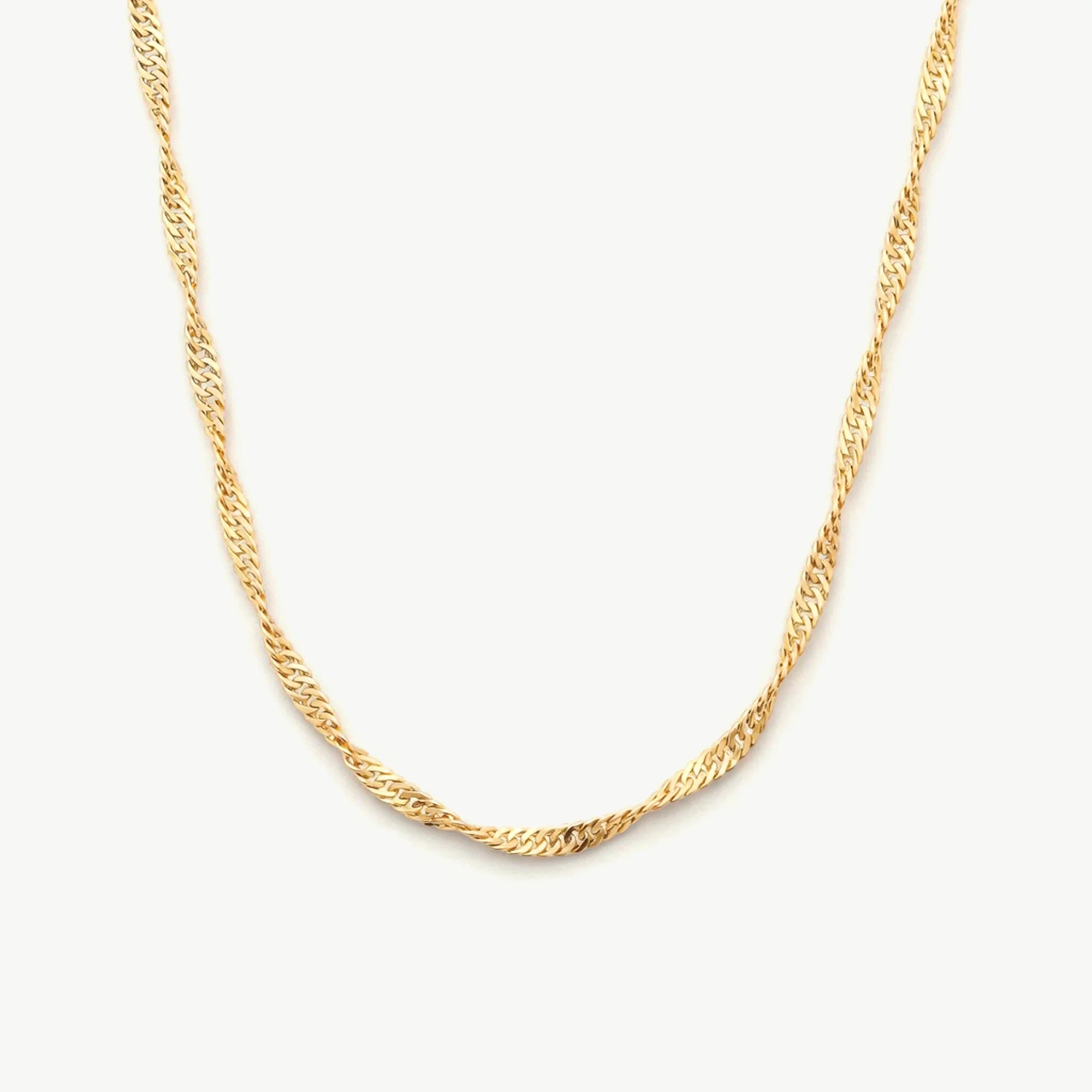 14K Solid Gold Singapore Chain Necklace • 1.15mm/ 1.4mm/ 1.7mm • Dainty Twist Chain