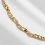 14K Solid Gold Singapore Chain Necklace • 1.15mm/ 1.4mm/ 1.7mm • Dainty Twist Chain