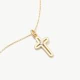 14K Solid Gold Cross Necklace with Emerald Stone