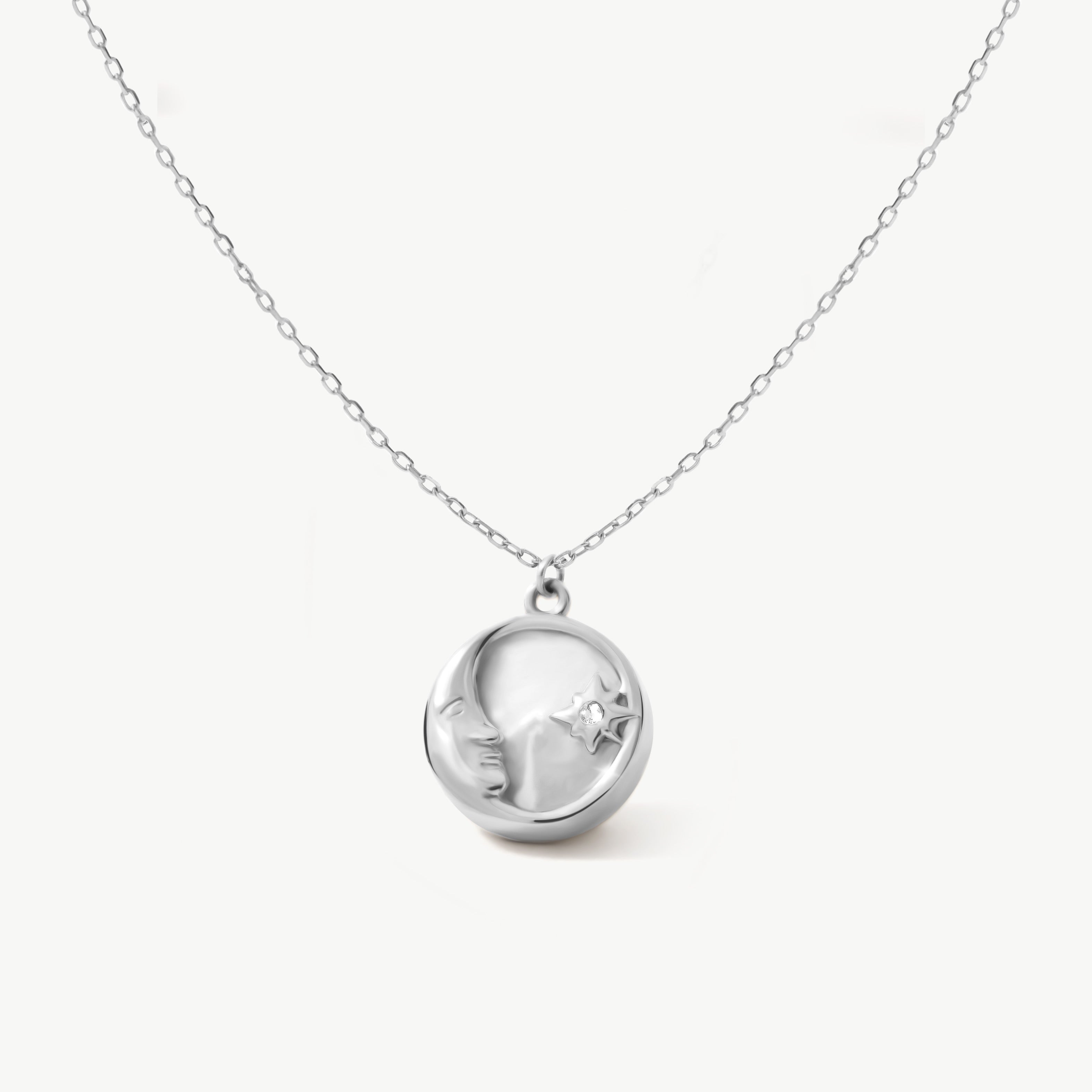 14K Solid Gold Mother Of Pearl Moon And Star Necklace