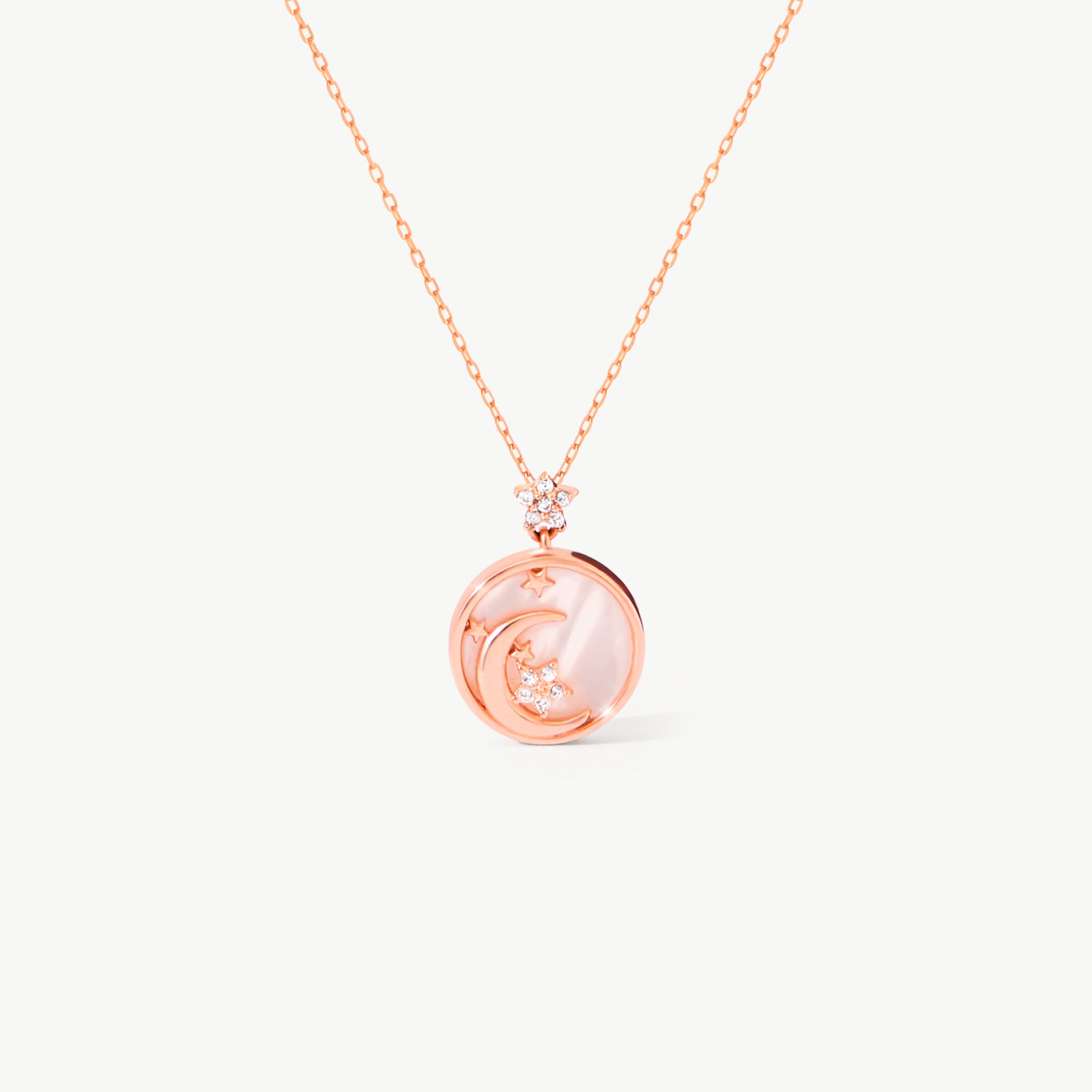 14K Solid Gold Moon and Star Necklace in Mother of Pearl