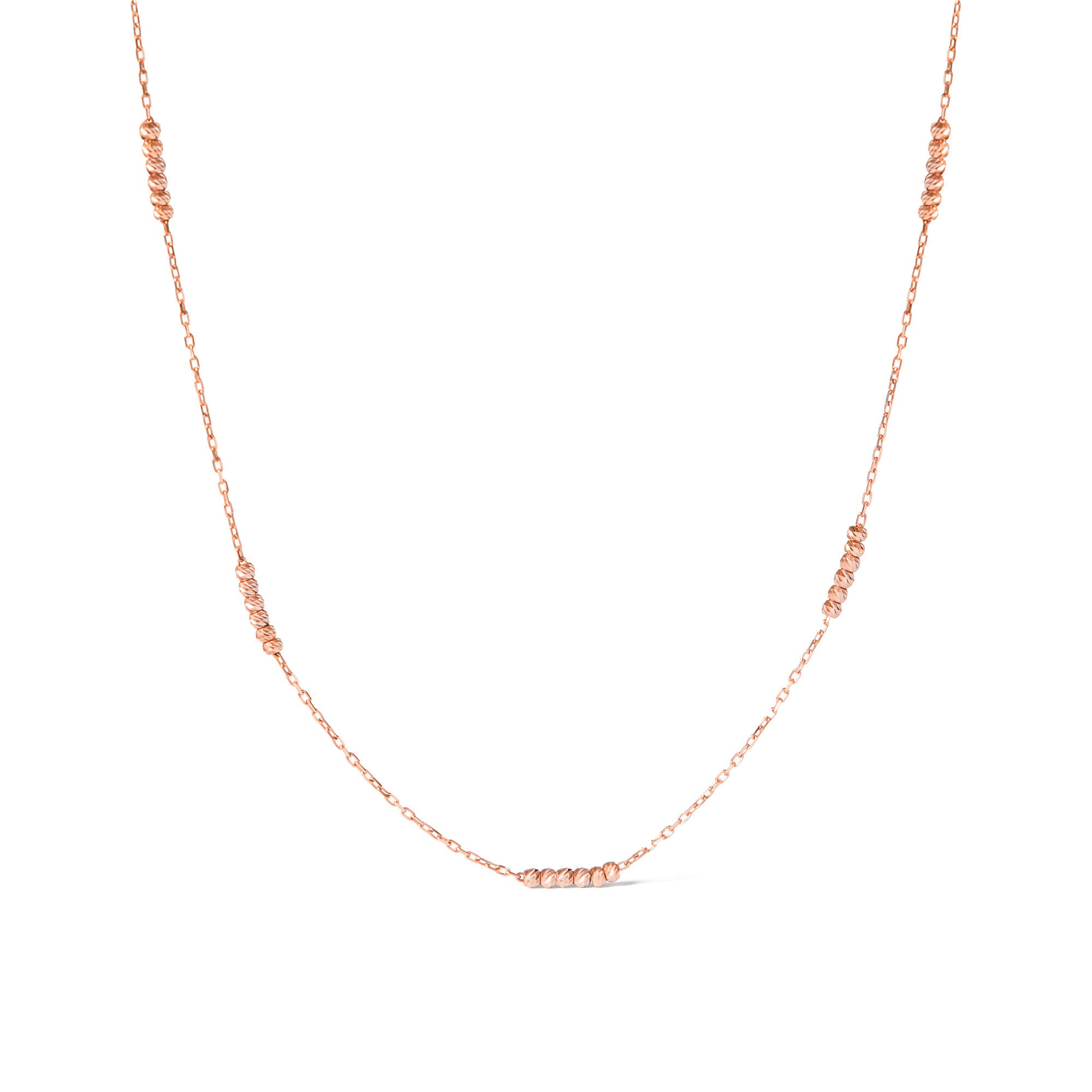 14K Solid Gold Tricolor Ball Beaded Necklace