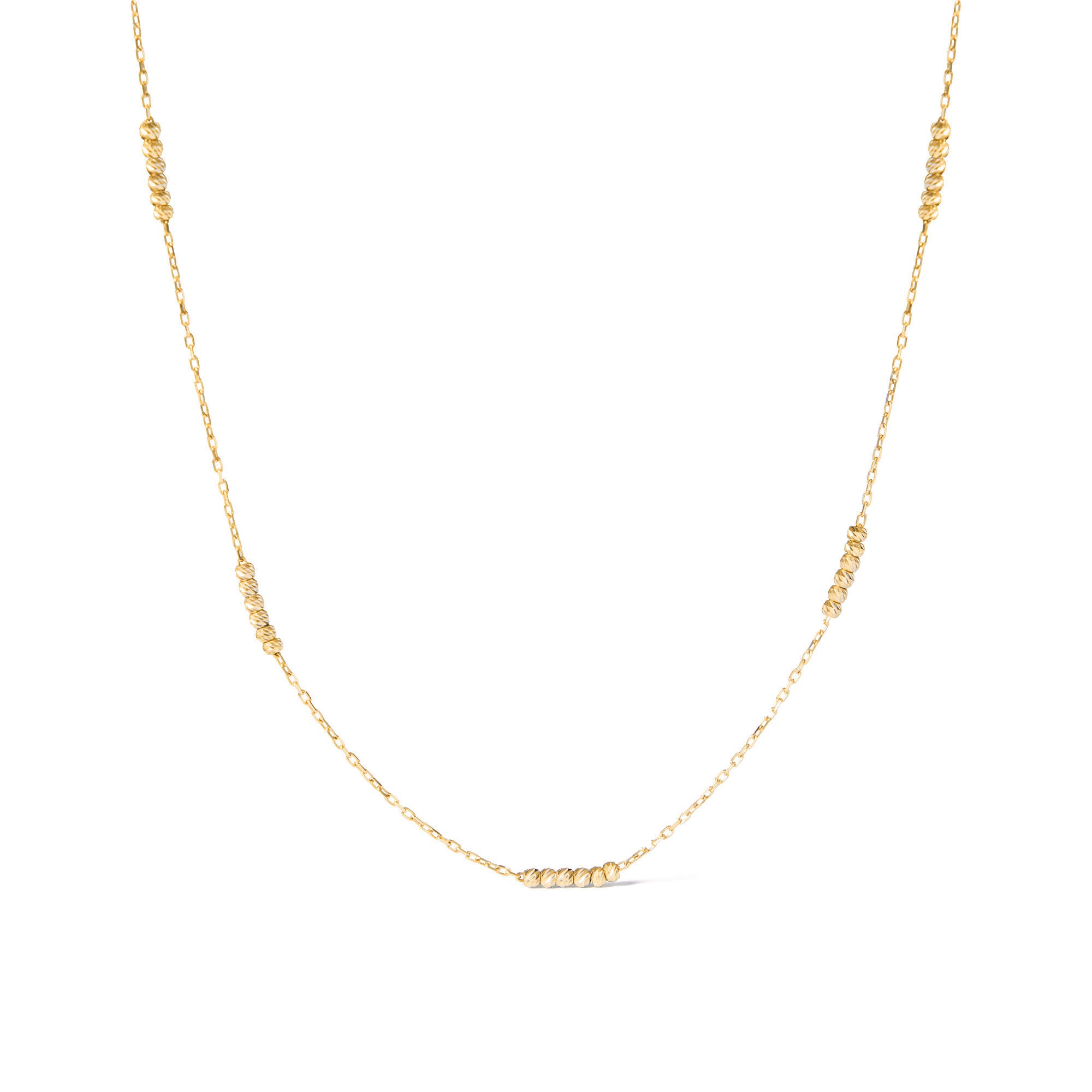 14K Solid Gold Tricolor Ball Beaded Necklace