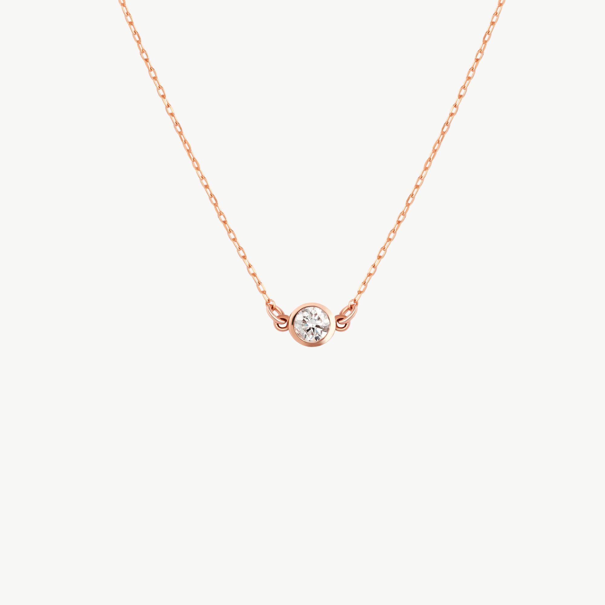 14K Real Solid Gold Solitaire Diamond Necklace