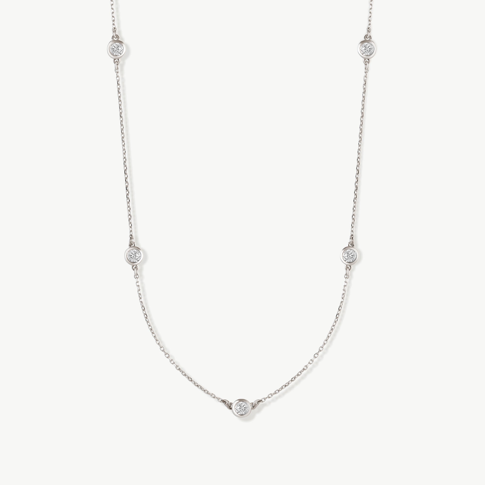 14K Solid Gold 5-Stone Diamond Station Necklace