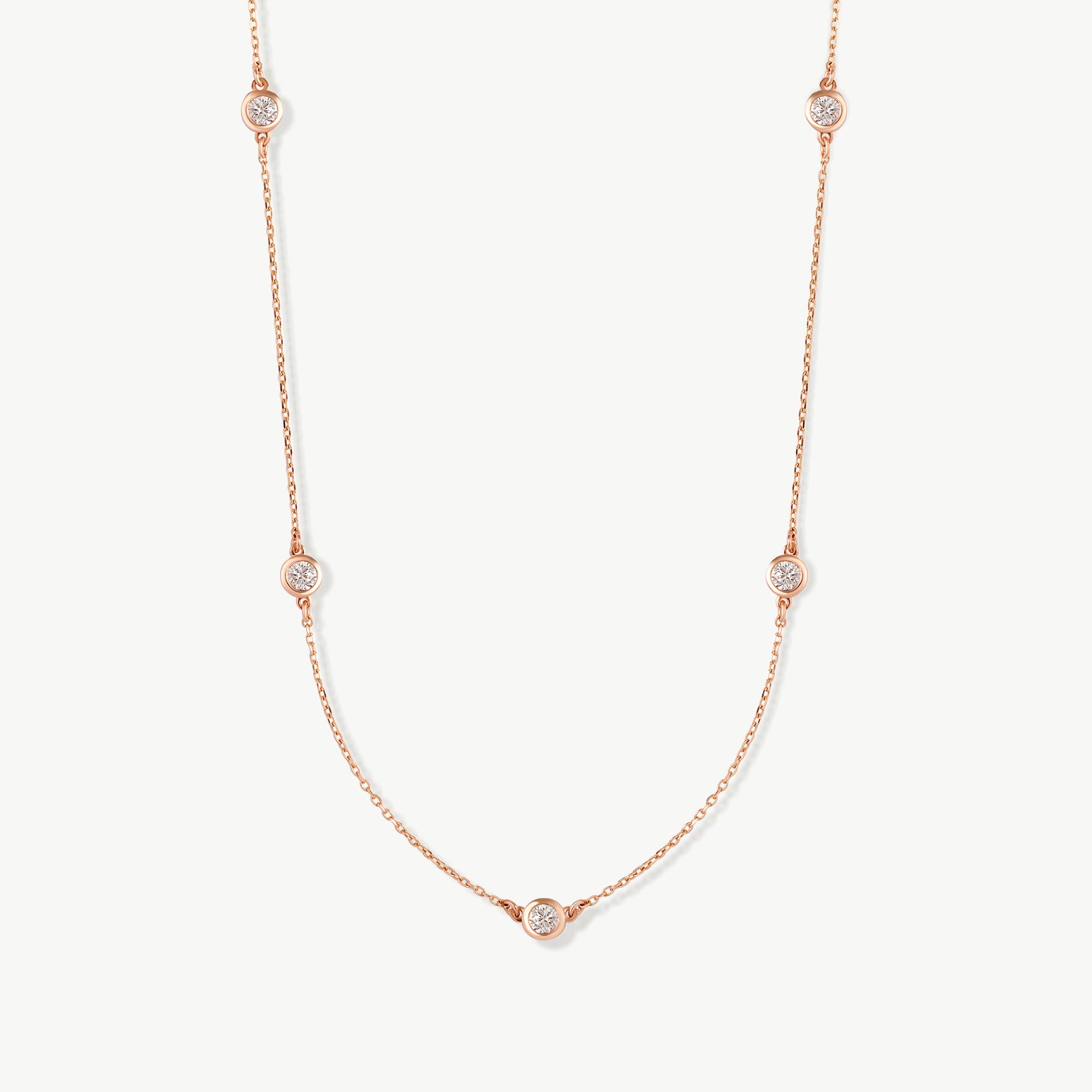 14K Solid Gold 5-Stone Diamond Station Necklace