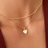 14K Solid Gold Mother of Pearl Heart Necklace