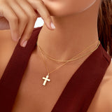 14K Solid Gold Flat Cross Necklace