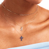 14K Solid Gold Sapphire Cross Necklace