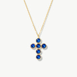 14K Solid Gold Sapphire Cross Necklace
