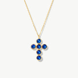 14K Solid Gold Sapphire Cross Necklace