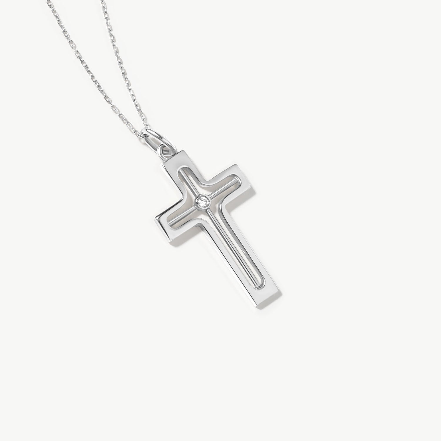 14K Solid Gold Diamond Cross Necklace