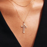 14K Solid Gold Cross Necklace with Diamond