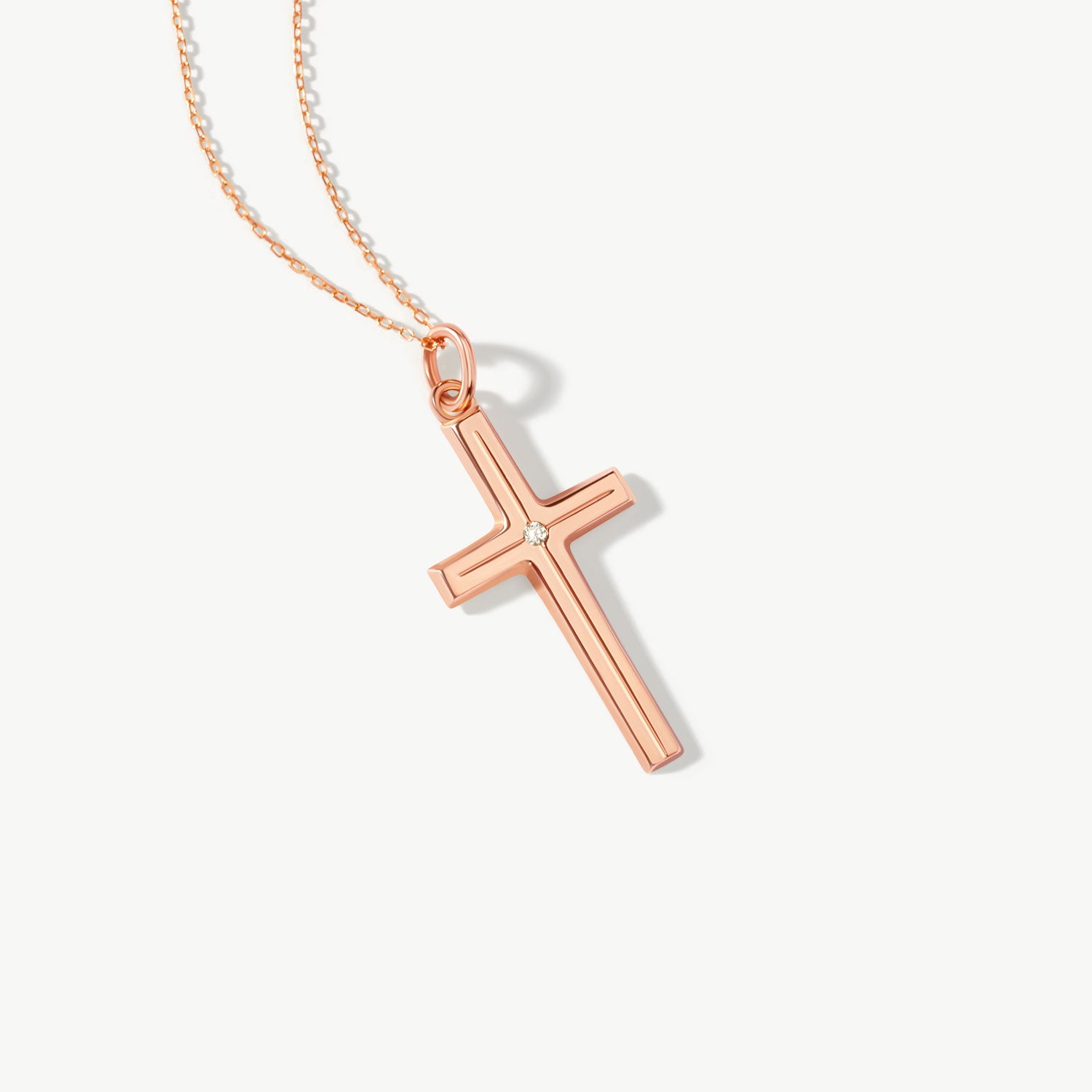 14K Solid Gold Diamond Cross Necklace