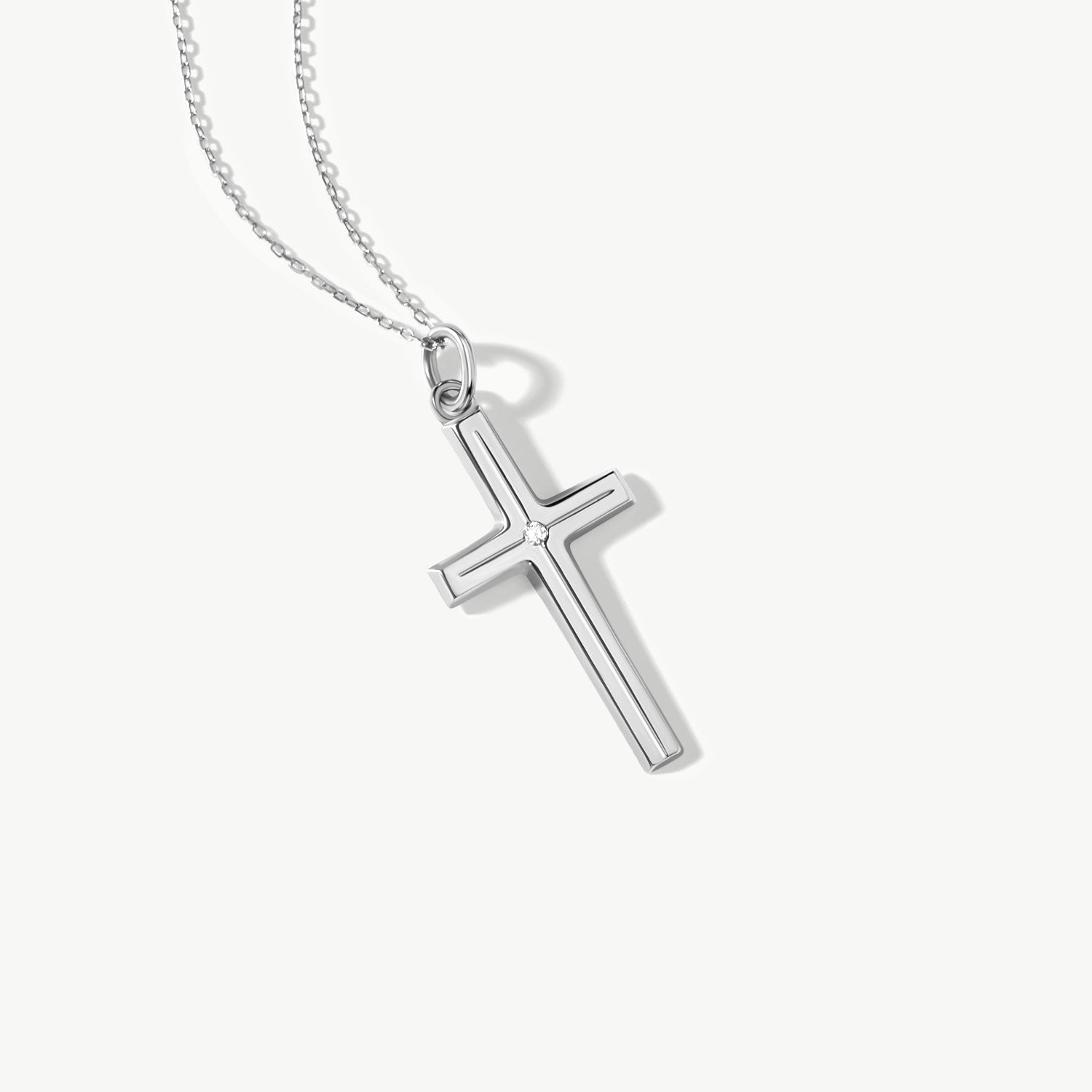 14K Solid Gold Diamond Cross Necklace