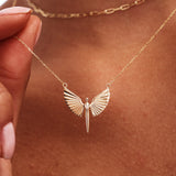 14K Solid Gold Diamond St. Michael Necklace, Archangel Pendant, Guardian Angel