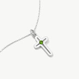 14K Solid Gold Cross Necklace with Emerald Stone