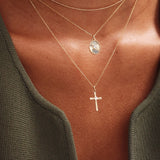 14K Solid Gold Cross Necklace: Dainty Religious Jewelry