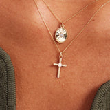 14K Solid Gold Cross Necklace: Dainty Religious Jewelry