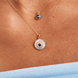 14K Solid Gold Evil Eye Necklace: Protection Pendant