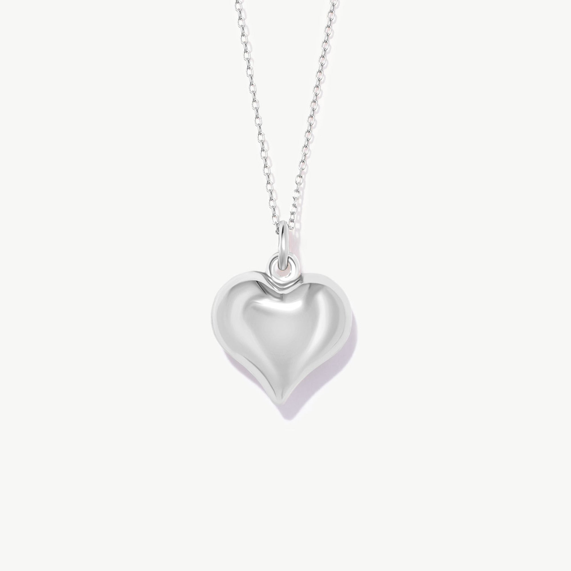 14K Solid Gold Puffy Heart Necklace - Dainty Love Pendant