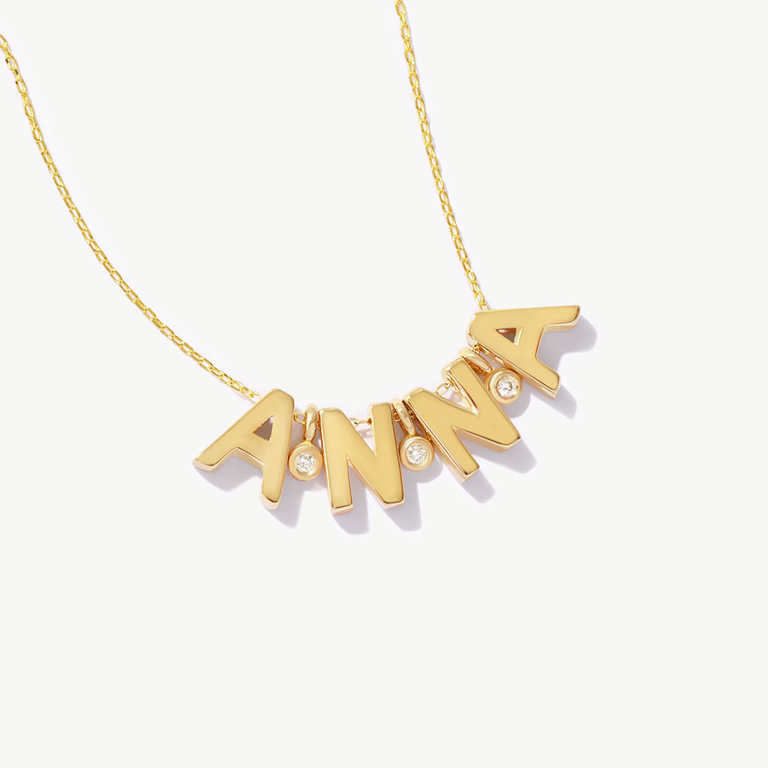 14K Solid Gold Custom Name Necklace with Diamond