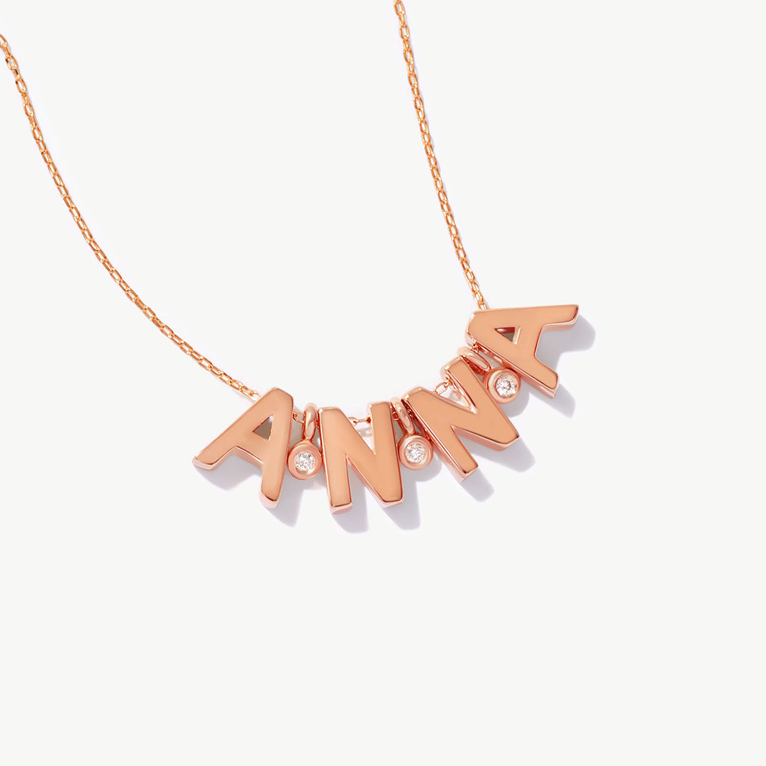 14K Solid Gold Custom Name Necklace with Diamond