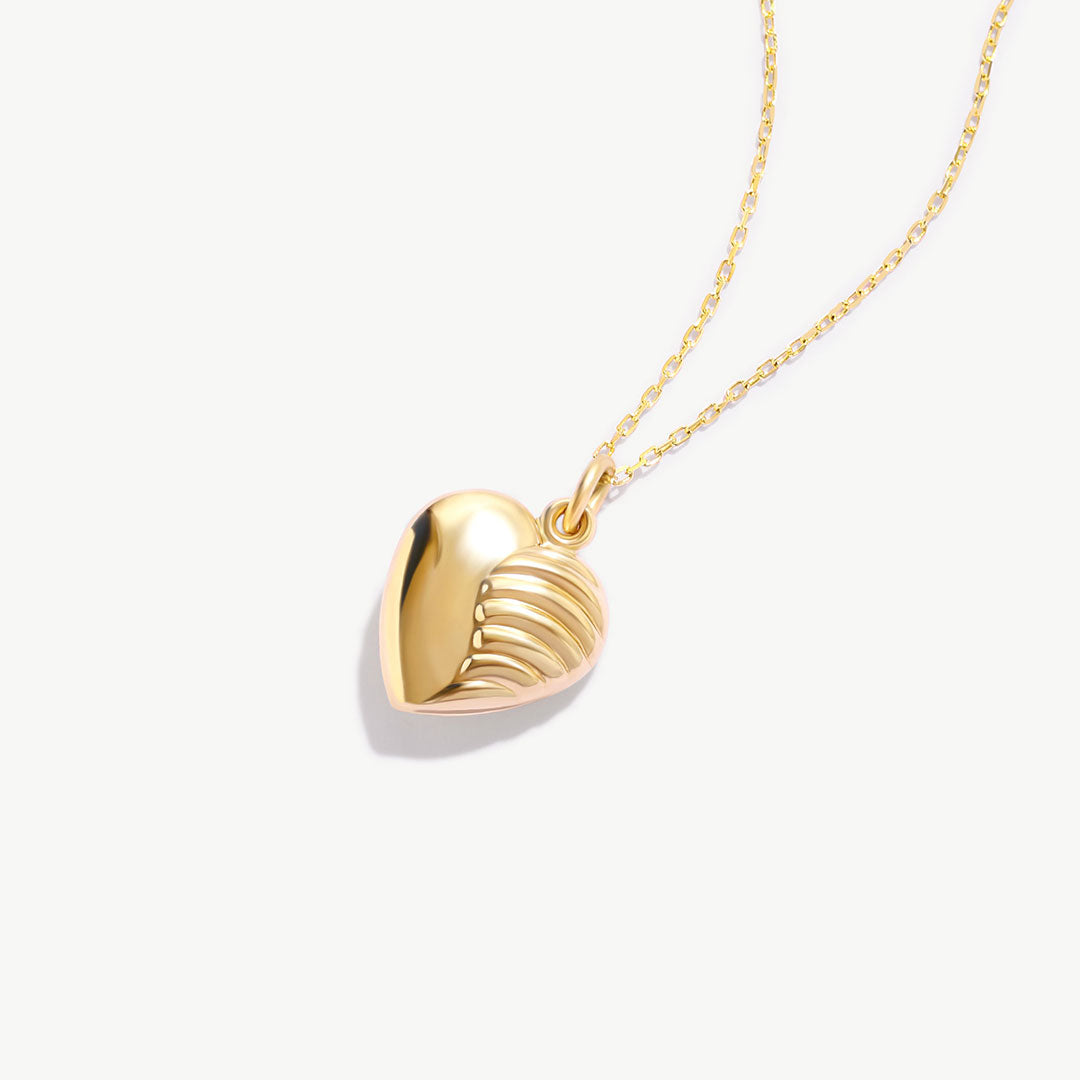 14K Solid Gold Puffy Heart Necklace