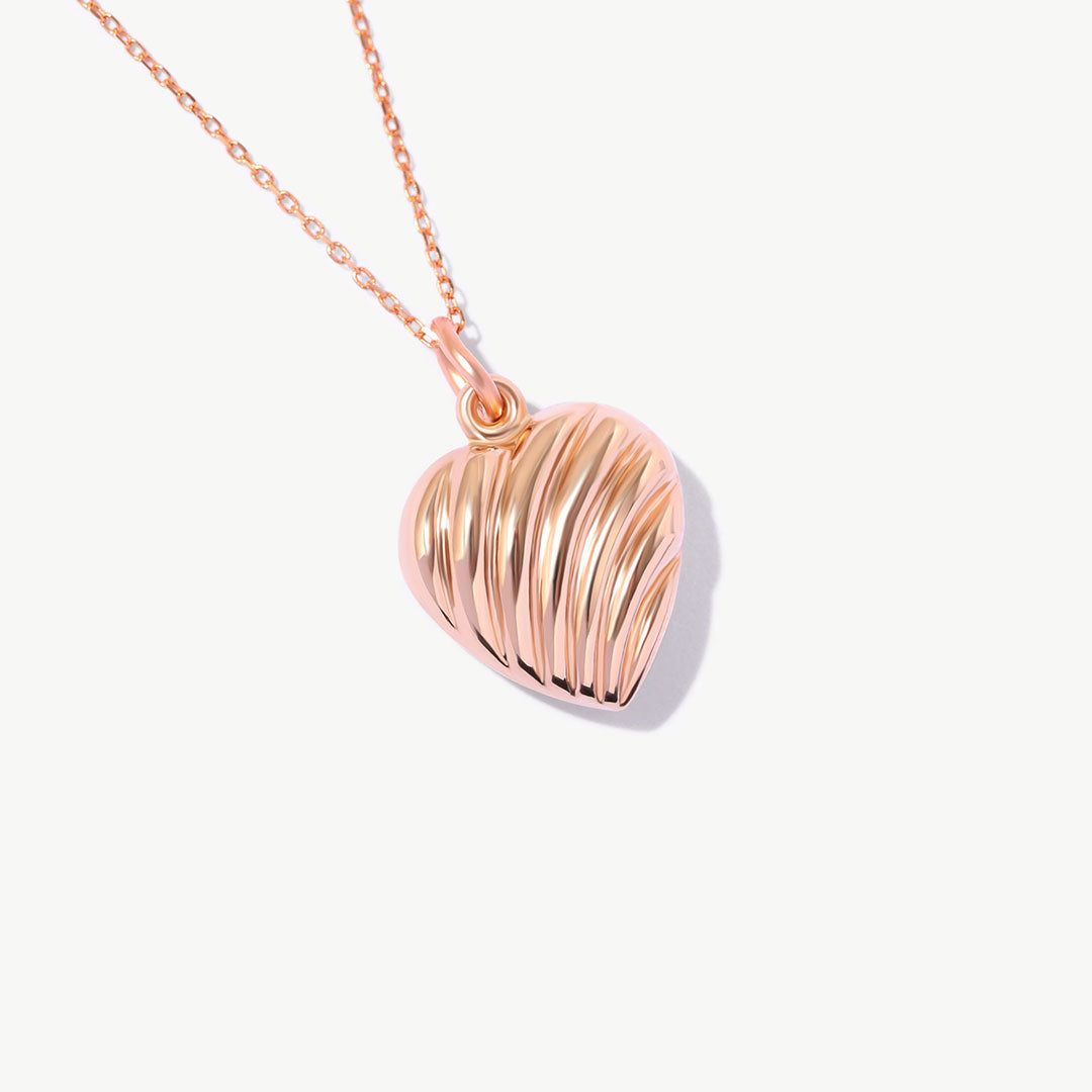 14K Solid Gold Puffy Heart Necklace