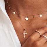 Station Star Necklace with Diamond Beads