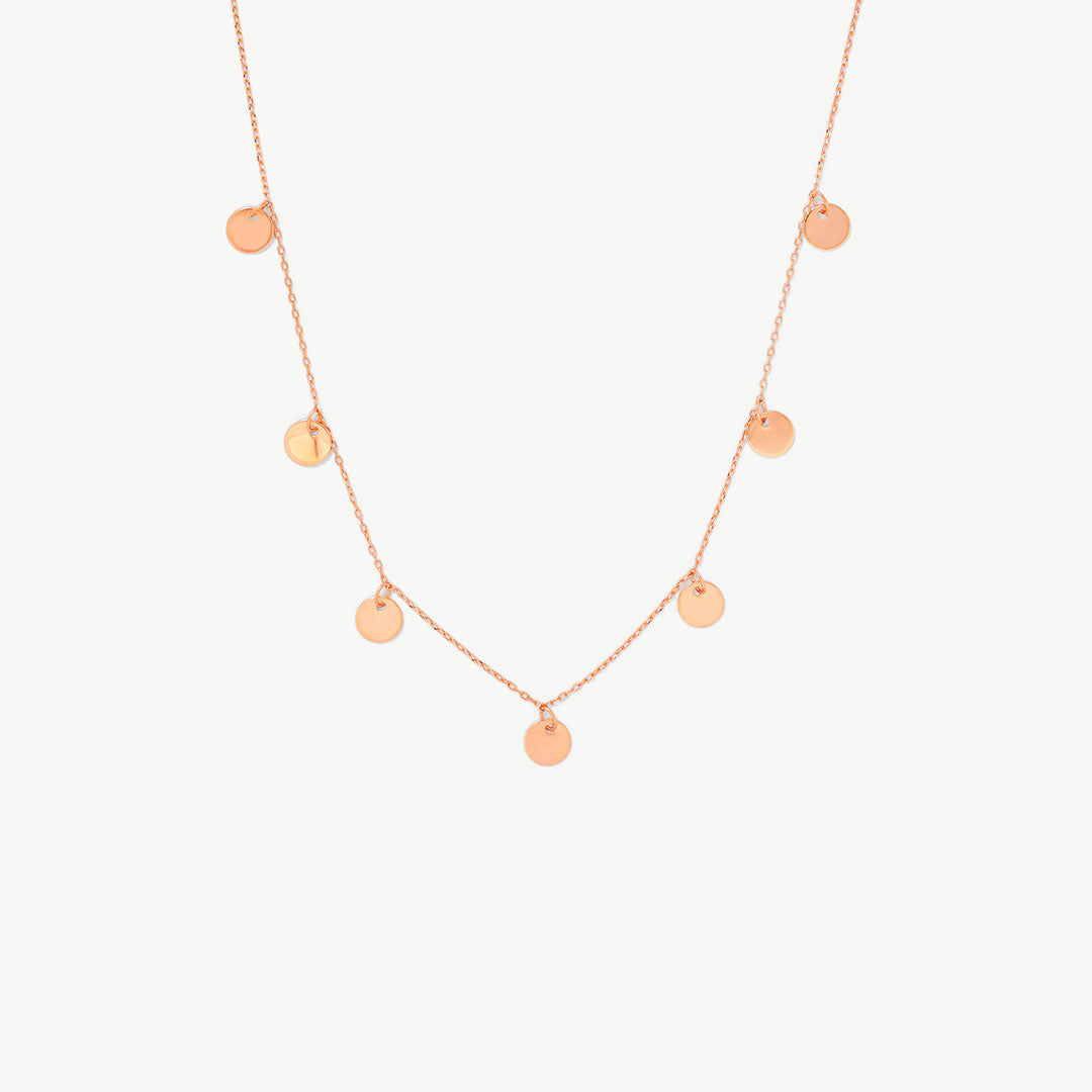 14K Solid Gold Dangling Station Disc Necklace