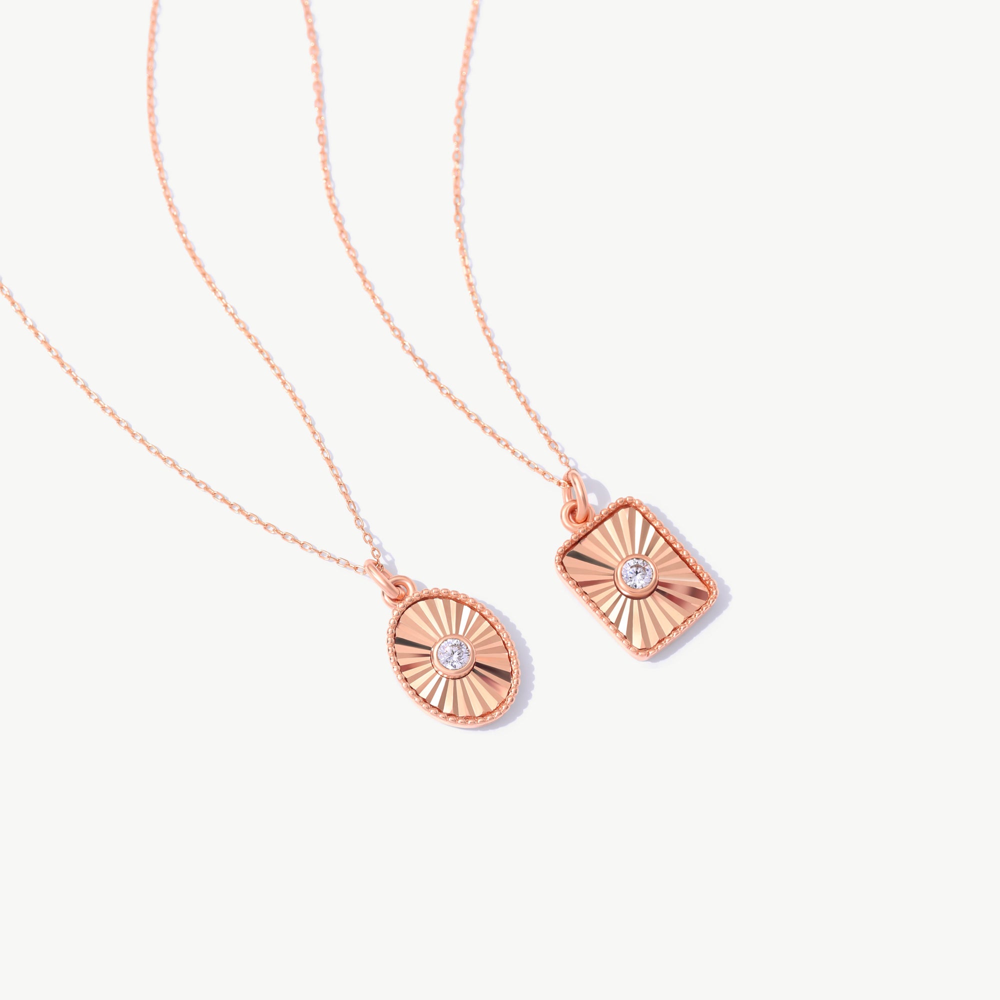 14K Solid Gold Oval & Rectangle Pendant Necklaces