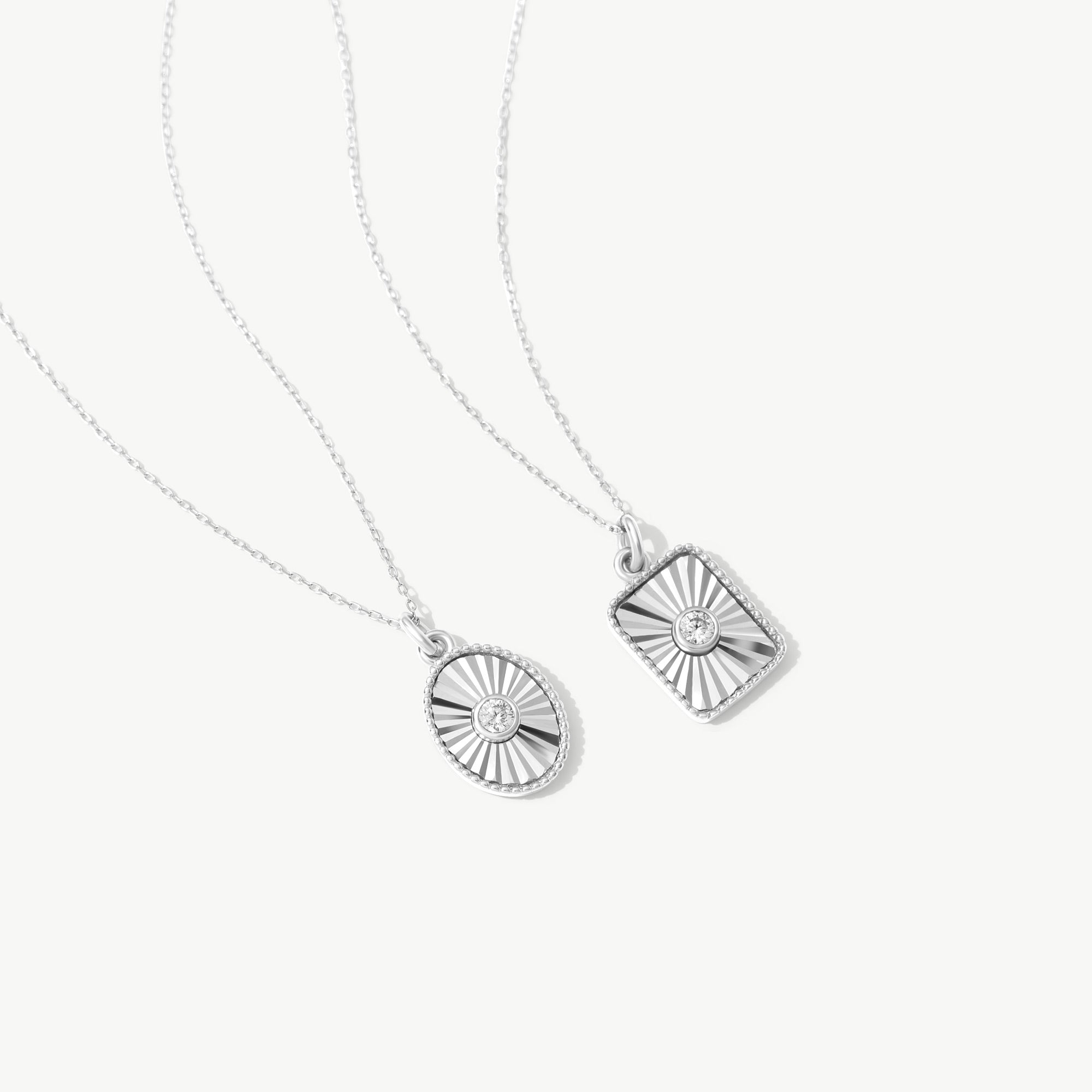 14K Solid Gold Oval & Rectangle Pendant Necklaces