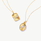 14K Solid Gold Oval & Rectangle Pendant Necklaces