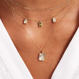 14K Solid Gold Oval & Rectangle Pendant Necklaces