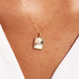 14K Solid Gold Oval & Rectangle Pendant Necklaces