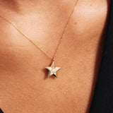 14K Solid Gold Star Necklace: Dainty Celestial Pendant
