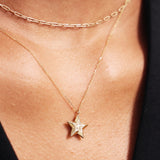 14K Solid Gold Star Necklace: Dainty Celestial Pendant