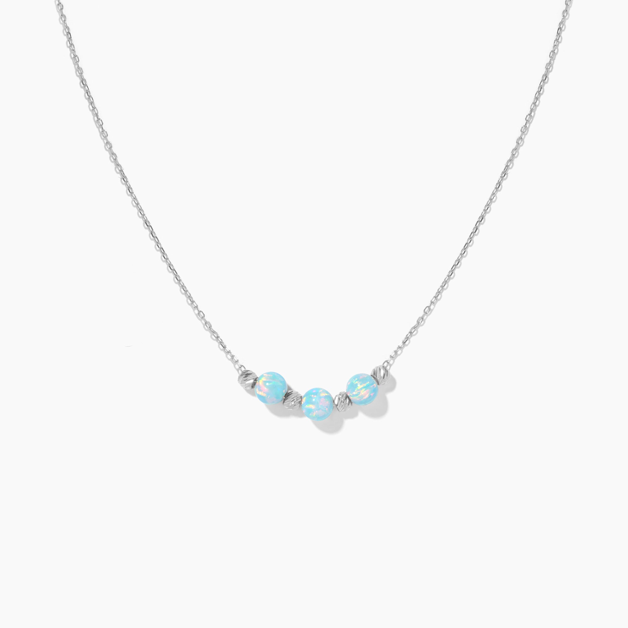 14K Solid Gold Opal and Gold Ball Beaded Necklace