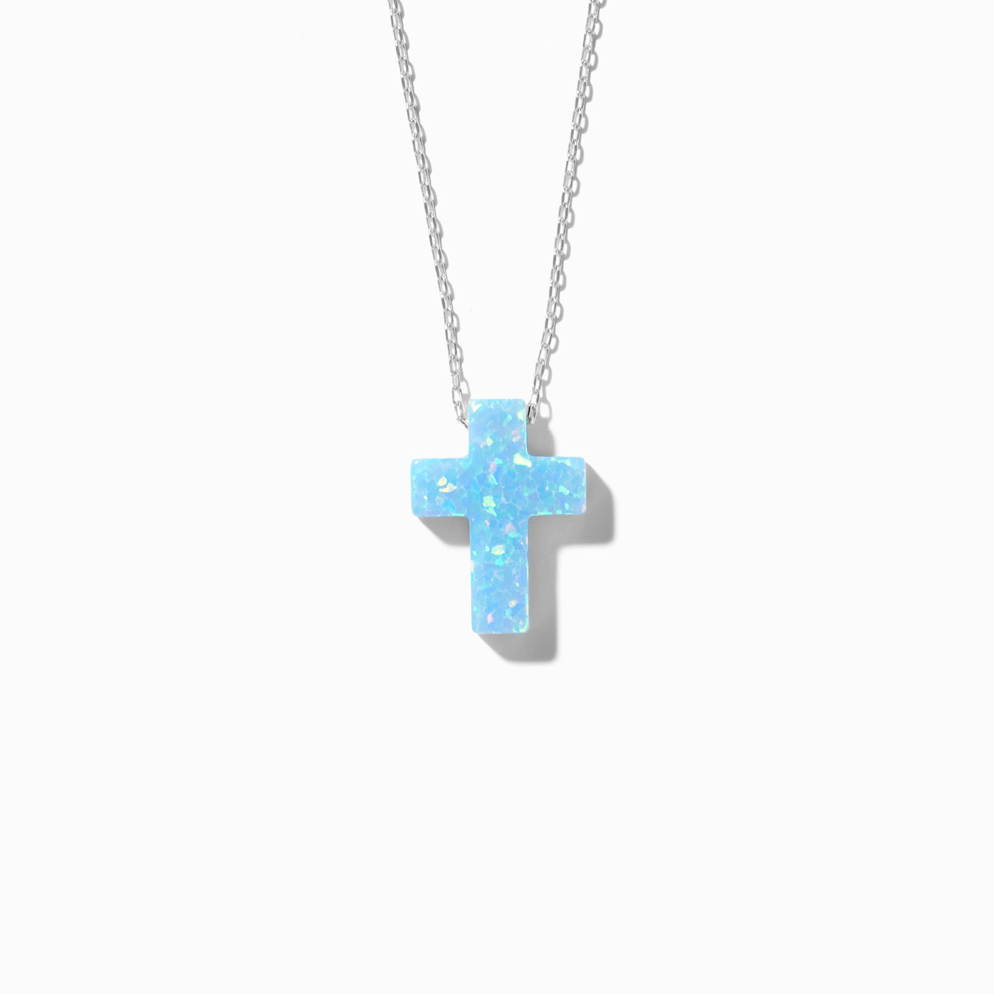 14K Solid Gold Opal Cross Necklace