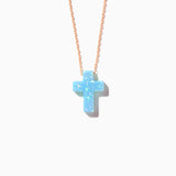 14K Solid Gold Opal Cross Necklace