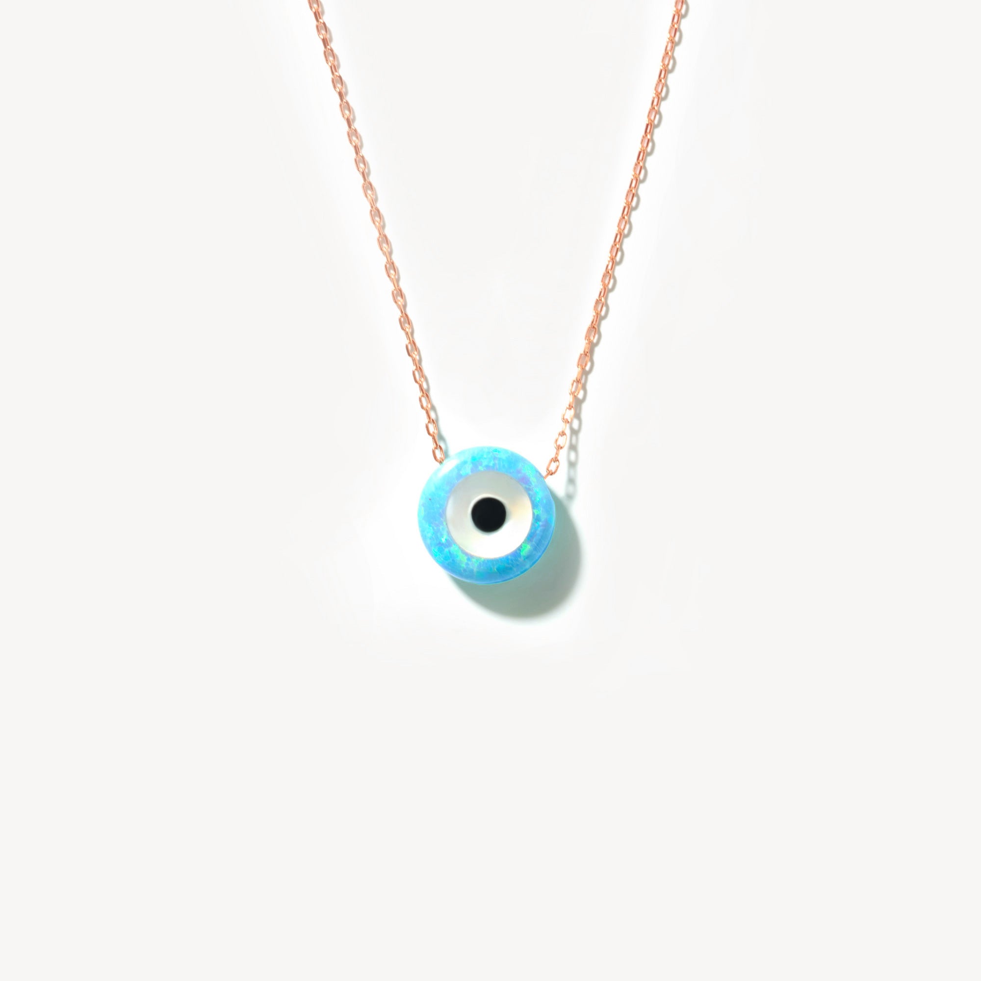 14K Solid Gold Opal Evil Eye Necklace