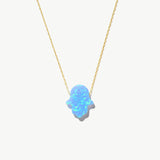 A Touch of Light, A Shield of Spirit - Opal Hamsa Necklace
